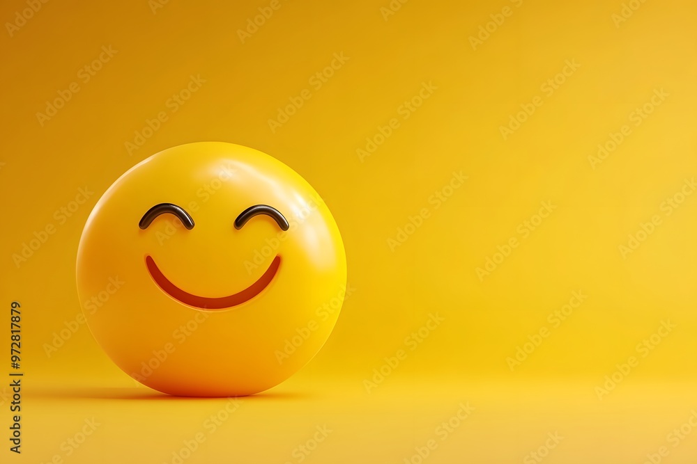 Smiling yellow 3D ball emoticon isolated on yellow background Smiling yellow 3D ball emoticon isolated on yellow background