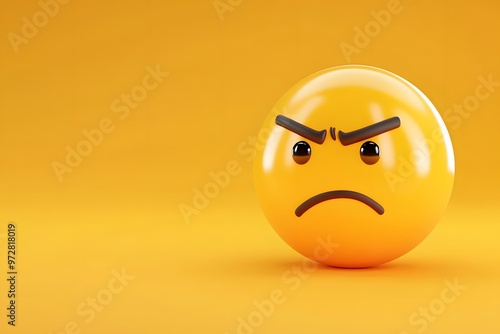 Confounded Face emoji on yellow background, copy space, 3D rendering photo