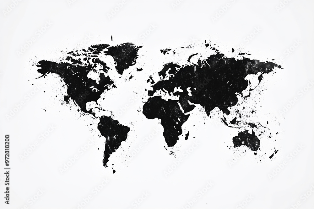 Illustrated black world map on white background. Illustrated black world map on white background.