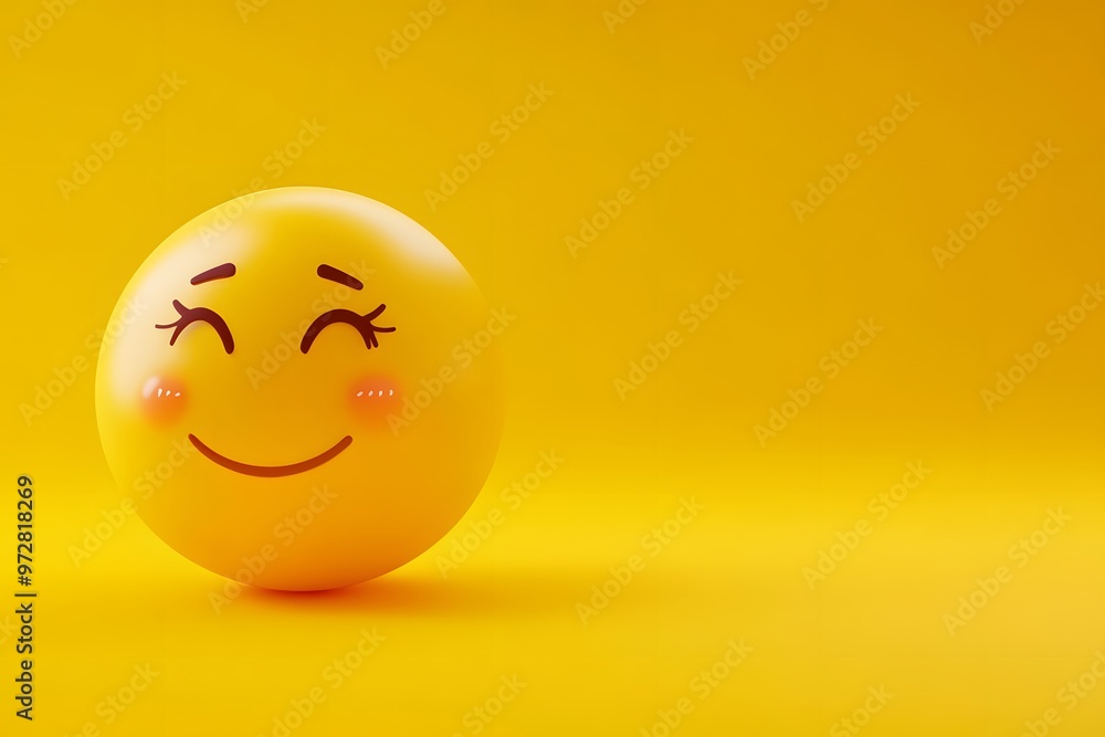 Smiling yellow 3D ball emoticon isolated on yellow background Smiling yellow 3D ball emoticon isolated on yellow background
