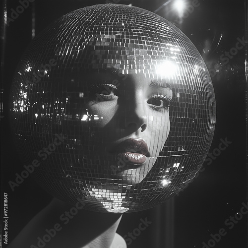 disco ball, woman face