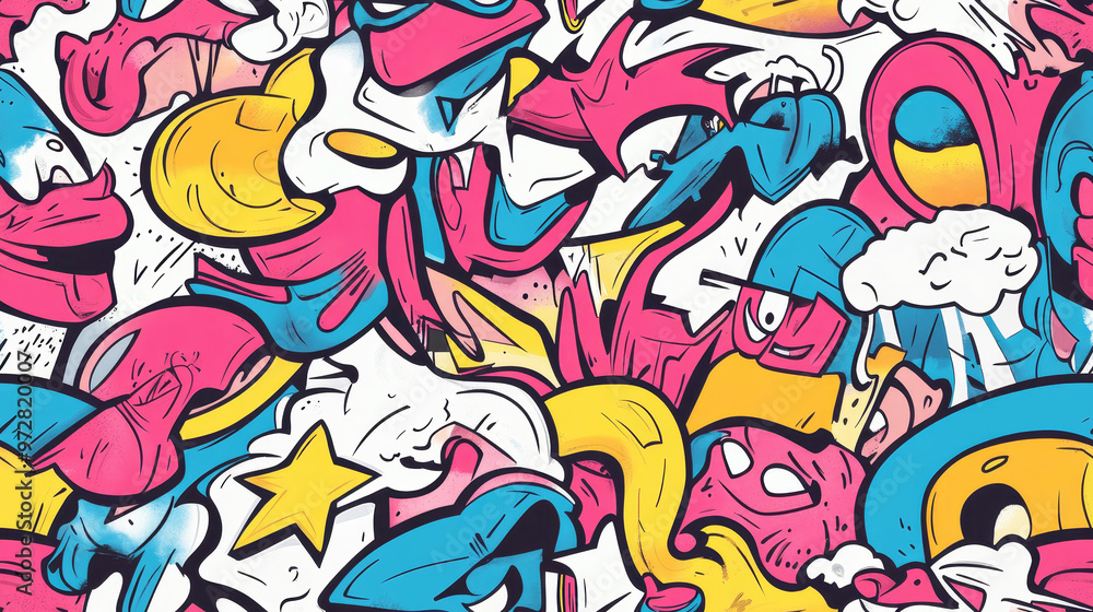Vibrant comic book inspired seamless pattern with exaggerated lines Vibrant comic book inspired seamless pattern with exaggerated lines