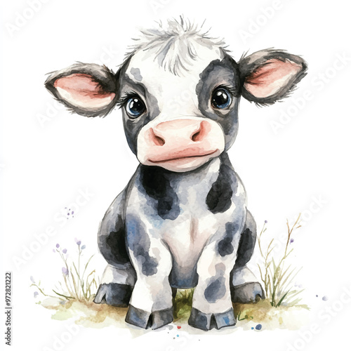 cute cow watercolor clipart illustration isolated