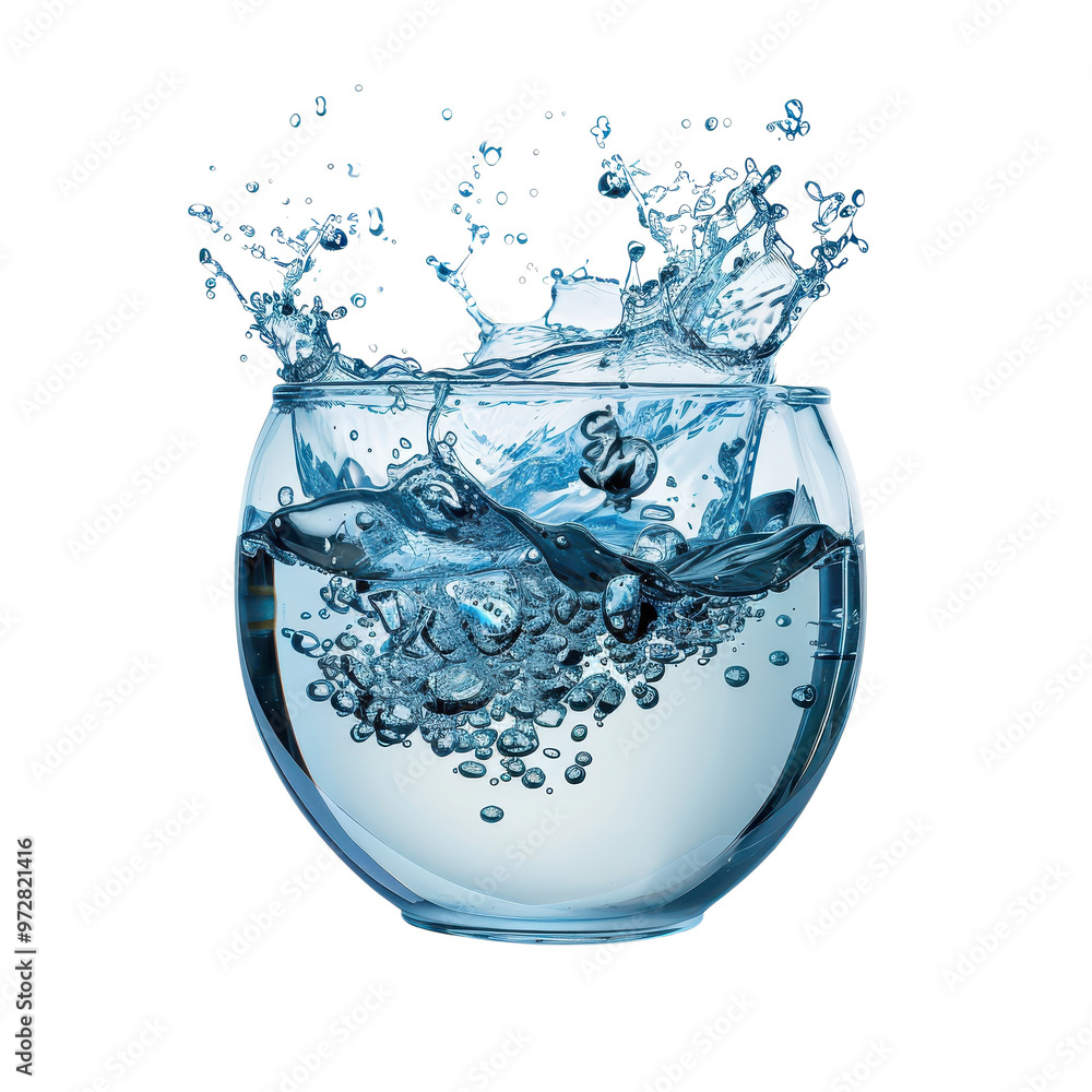 Water Splash in Glass Bowl with Bubbles Water Splash in Glass Bowl with Bubbles