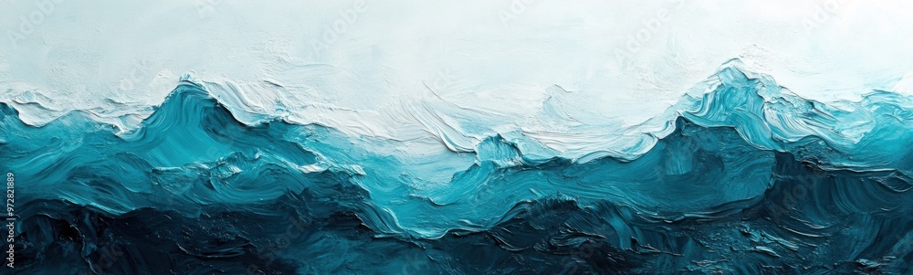 Painting of a blue ocean with waves and white paint Painting of a blue ocean with waves and white paint
