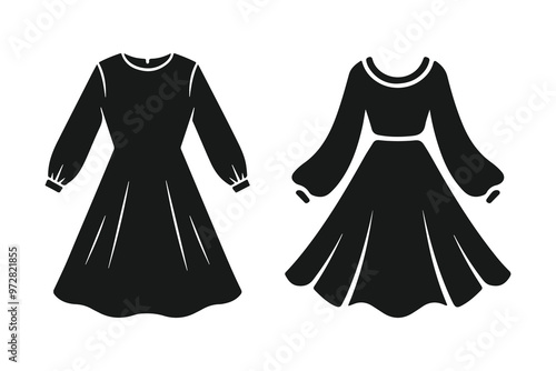 dress vector silhouette logo design black and white. Women and girls dress icon or logo isolated sign symbol Collection of high quality black style vector. 