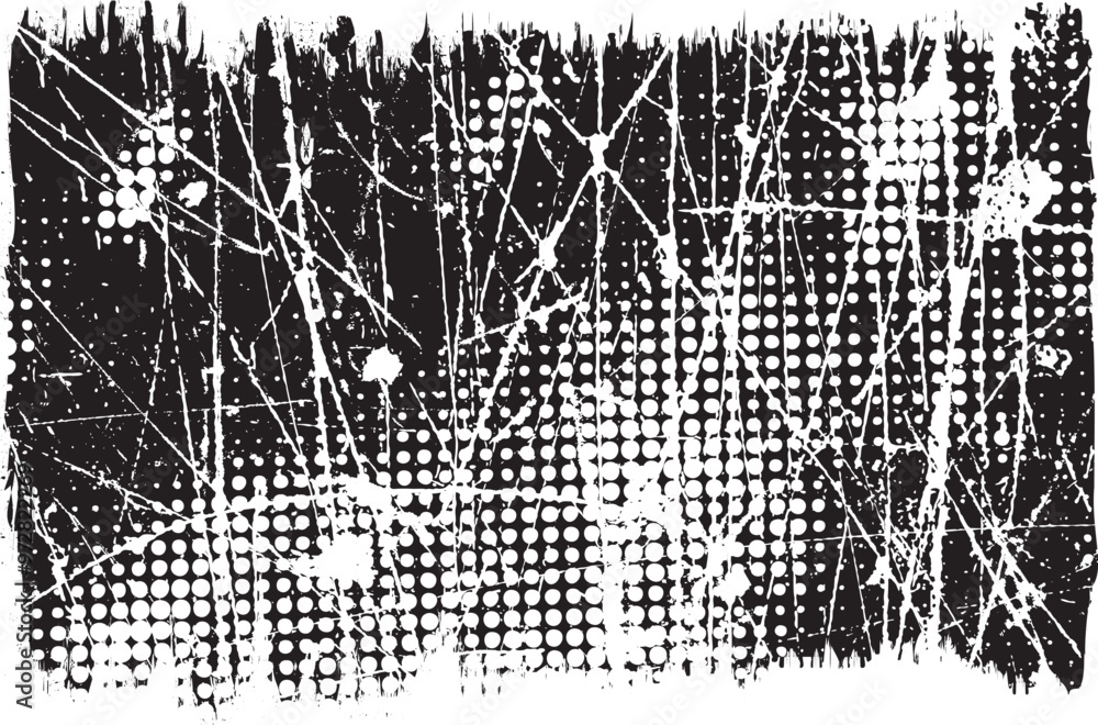 Obraz premium Grunge textured banner with scratches, dotted surface and rough edges. Vector roller paint. Place overlay, scratched texture over any object to create grungy effect . Design element with halftones.