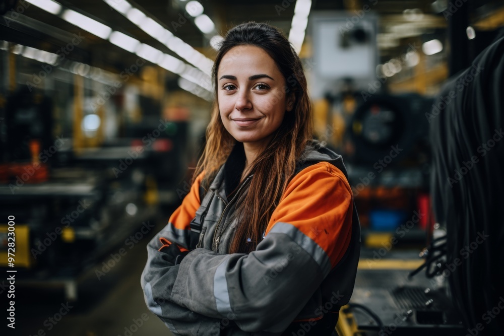 Portrait of a woman working in industrial factory Portrait of a woman working in industrial factory