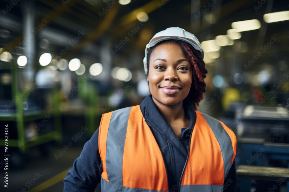 Portrait of a woman working in industrial factory Portrait of a woman working in industrial factory