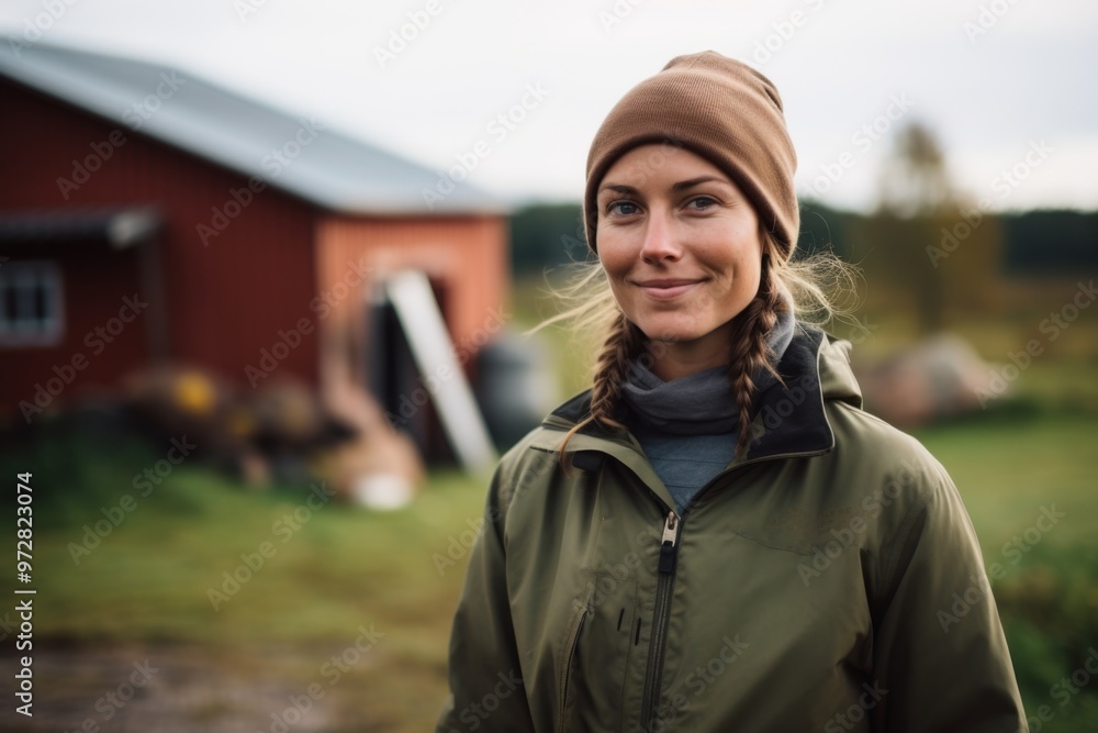 Portrait of a young farming woman on farm in Sweden Portrait of a young farming woman on farm in Sweden