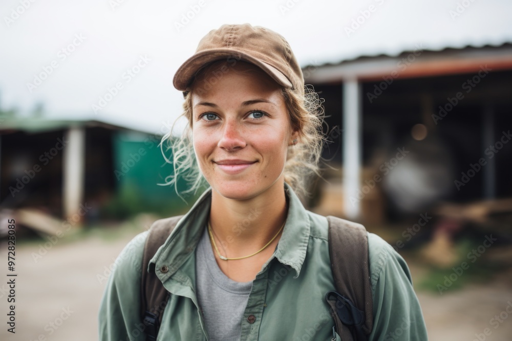 Fototapeta premium Portrait of a young farming woman on farm in Sweden