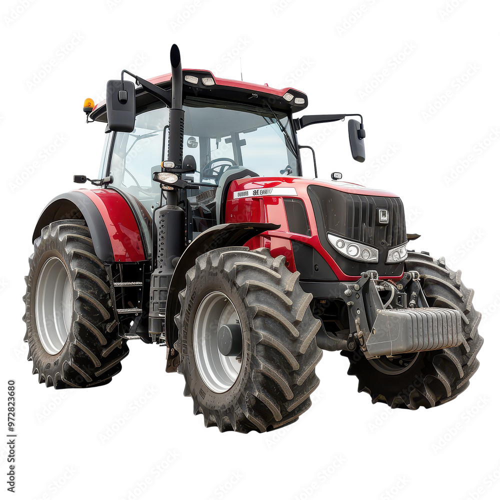 Obraz premium Modern Red Farm Tractor with Large Tires