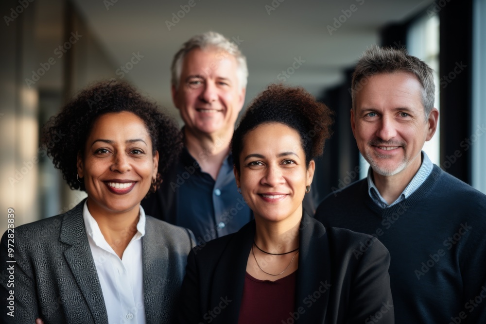 Group of middle aged business people of diverse ethnicity in office Group of middle aged business people of diverse ethnicity in office