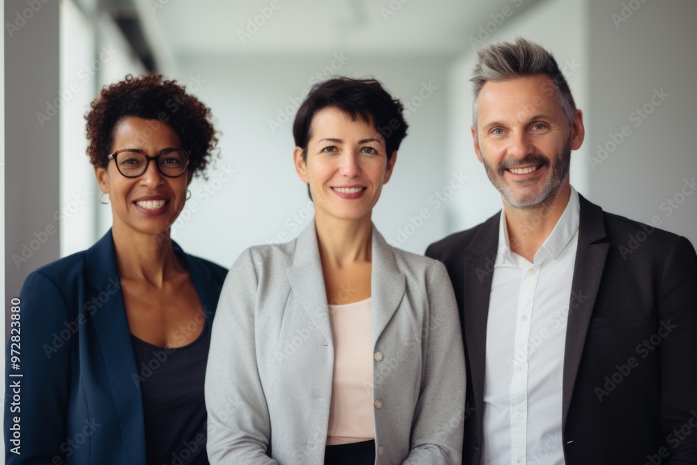 Group of middle aged business people of diverse ethnicity in office Group of middle aged business people of diverse ethnicity in office