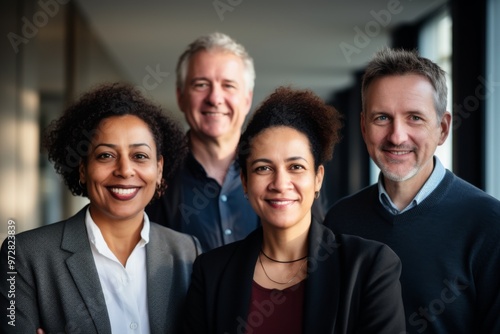 Group of middle aged business people of diverse ethnicity in office