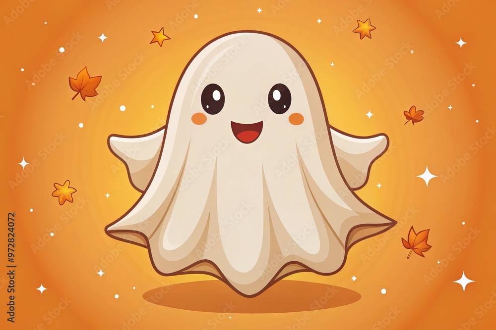 cartoon halloween ghost illustration in whimsical style with warm beige and orange colors cartoon halloween ghost illustration in whimsical style with warm beige and orange colors