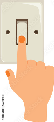 Hand with the index finger extended is pressing a light switch
