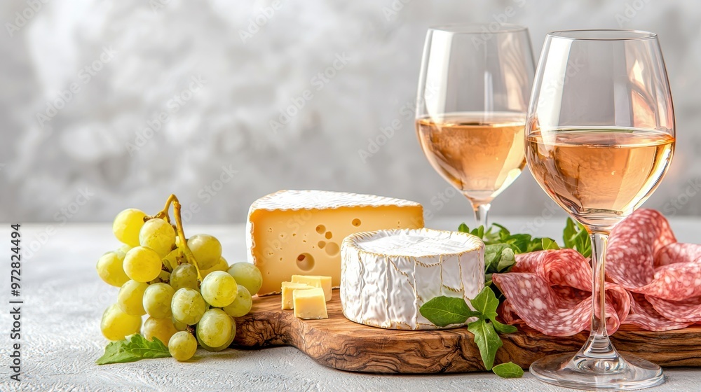 Delightful cheese platter with grapes and rose wine, perfect for gatherings and celebrations, showcasing gourmet elegance. Delightful cheese platter with grapes and rose wine, perfect for gatherings and celebrations, showcasing gourmet elegance.