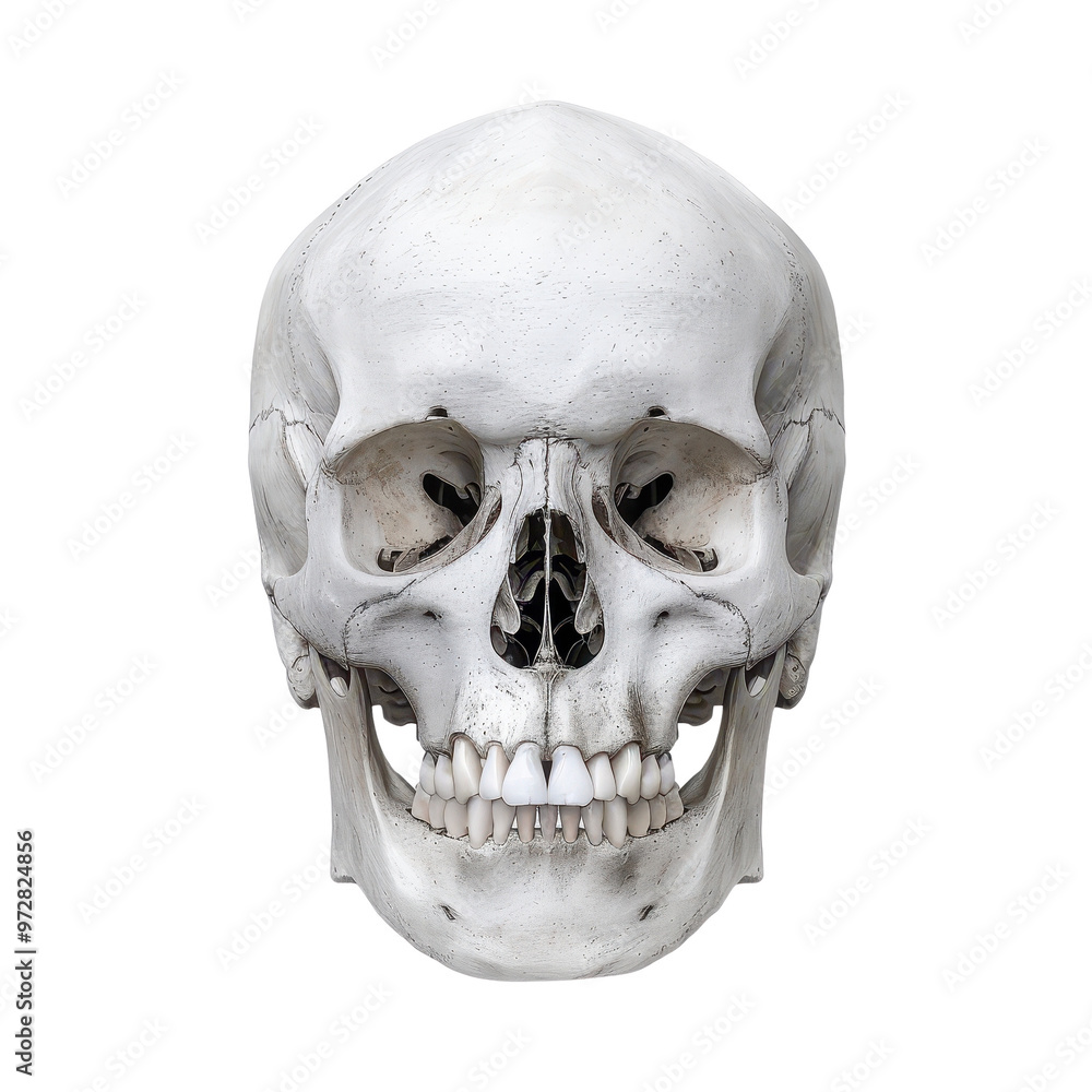Obraz premium Human skull with teeth front view isolated transparent background
