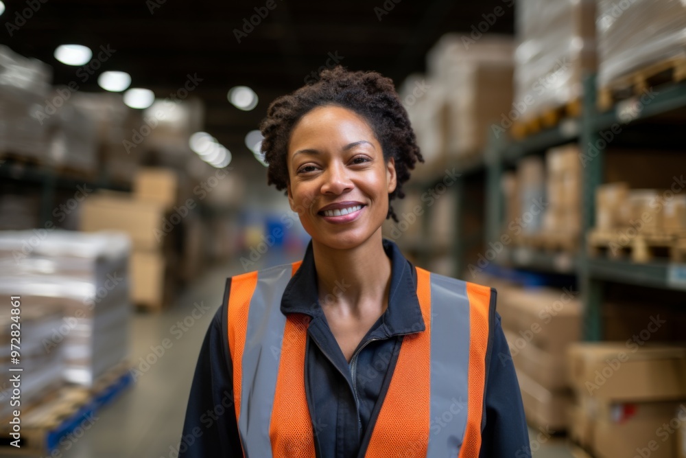 Portrait of a middle aged female forklift worker in warehouse Portrait of a middle aged female forklift worker in warehouse