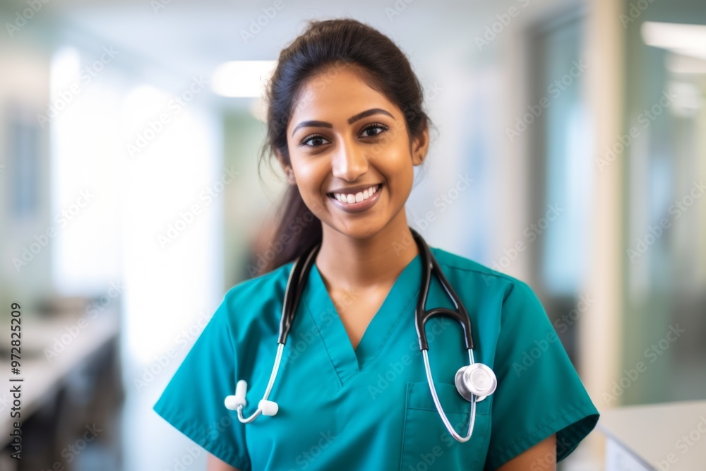 Portrait of a young nurse in scrubs at hospital Portrait of a young nurse in scrubs at hospital