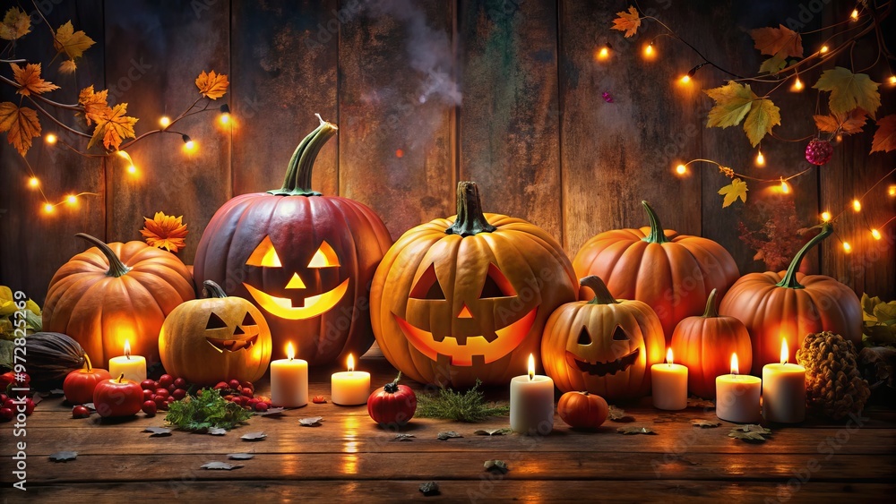 Classic trick-or-treat themed Halloween background with pumpkins Classic trick-or-treat themed Halloween background with pumpkins