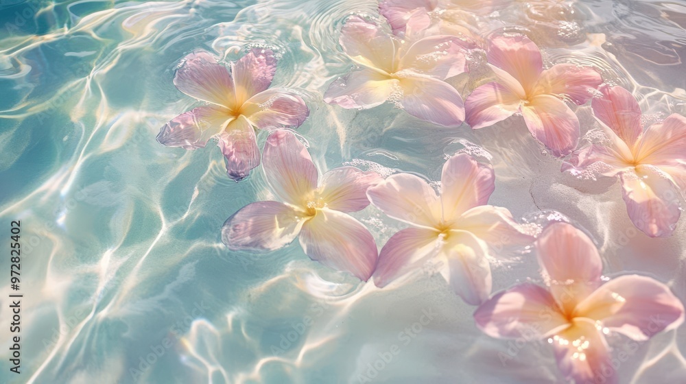 elegant lei of exotic flowers floating in crystalline water soft pastel hues gentle ripples dreamy hawaiian mood elegant lei of exotic flowers floating in crystalline water soft pastel hues gentle ripples dreamy hawaiian mood