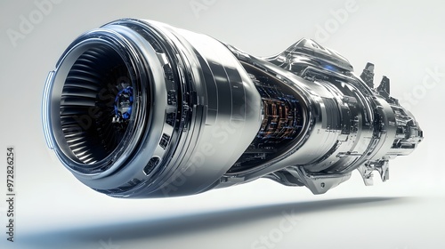 47. **High-resolution 3D model of a futuristic spacecraft engine with sleek aerodynamic design