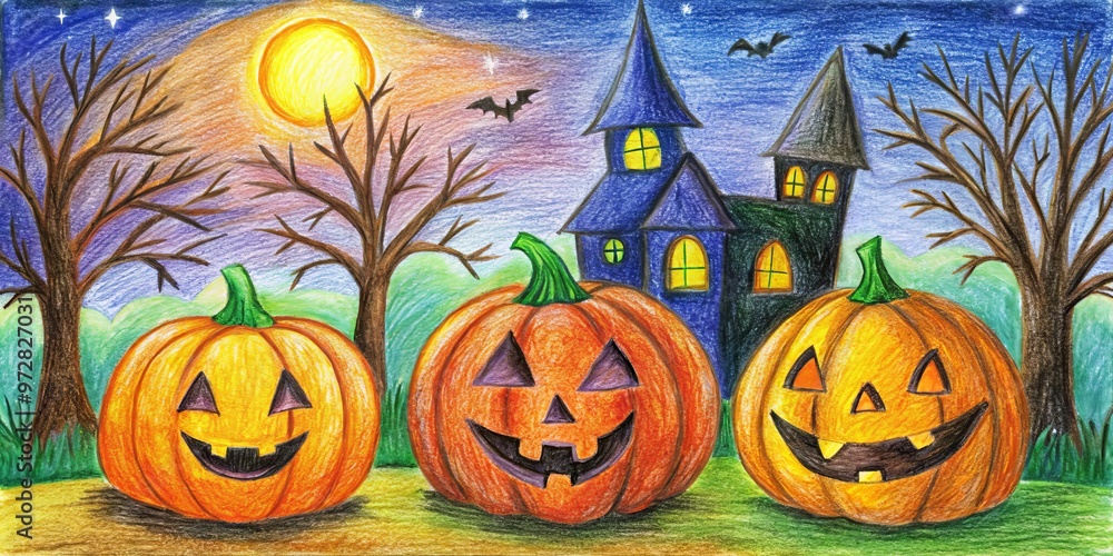 Fototapeta premium Crayon style Halloween artwork