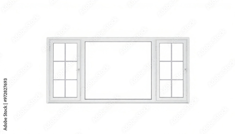 A clean, white window with two side panes and a central opening, designed for natural light in a bright interior setting A clean, white window with two side panes and a central opening, designed for natural light in a bright interior setting
