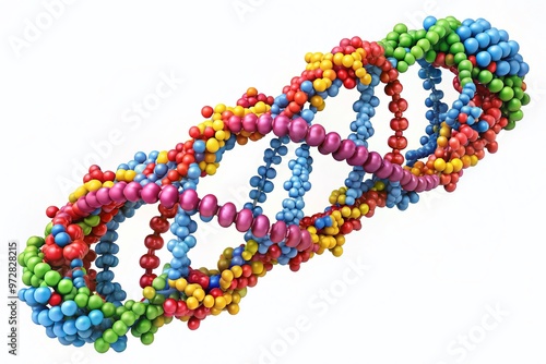 A 3D illustration of a spiral-shaped alpha helix protein structure, showcasing a twisted chain of amino acids in photo