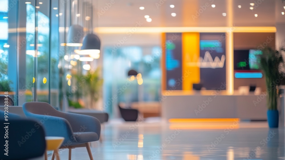 Modern lobby interior design featuring cozy seating and vibrant decor in a contemporary office setting during daylight hours Modern lobby interior design featuring cozy seating and vibrant decor in a contemporary office setting during daylight hours