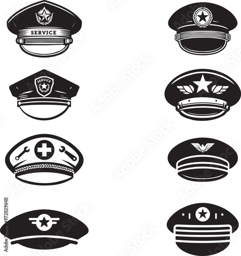 Service cap silhouette vector art.