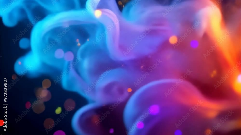 Abstract Swirls of Color: A mesmerizing dance of vibrant blue and orange smoke against a dark background, adorned with colorful bokeh lights. The ethereal swirls create a captivating abstract design, Abstract Swirls of Color: A mesmerizing dance of vibrant blue and orange smoke against a dark background, adorned with colorful bokeh lights. The ethereal swirls create a captivating abstract design,