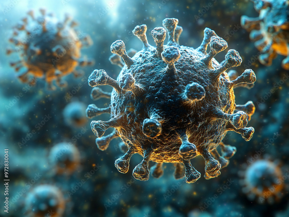 Render visualization of a generic virus, such as Covid, HIV, or other viral disease or infection Render visualization of a generic virus, such as Covid, HIV, or other viral disease or infection
