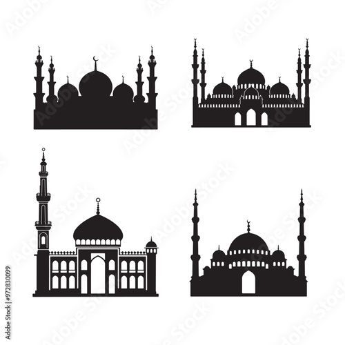 vector of black silhouette of mosque