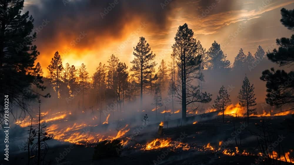 Forest Fire at Sunset: A dramatic and powerful image capturing the ...