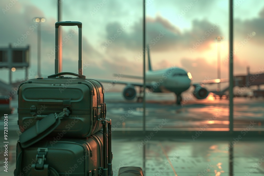 Evening Departure With Luggage Near Boarding Gate at Airport Terminal Evening Departure With Luggage Near Boarding Gate at Airport Terminal