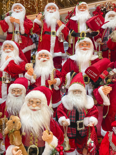 Different kind of Santa Dolls, in a store in São Paulo, Brazil. Christmas Shopping.