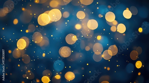 enchanting golden bokeh lights swirling against deep blue background magical christmas atmosphere