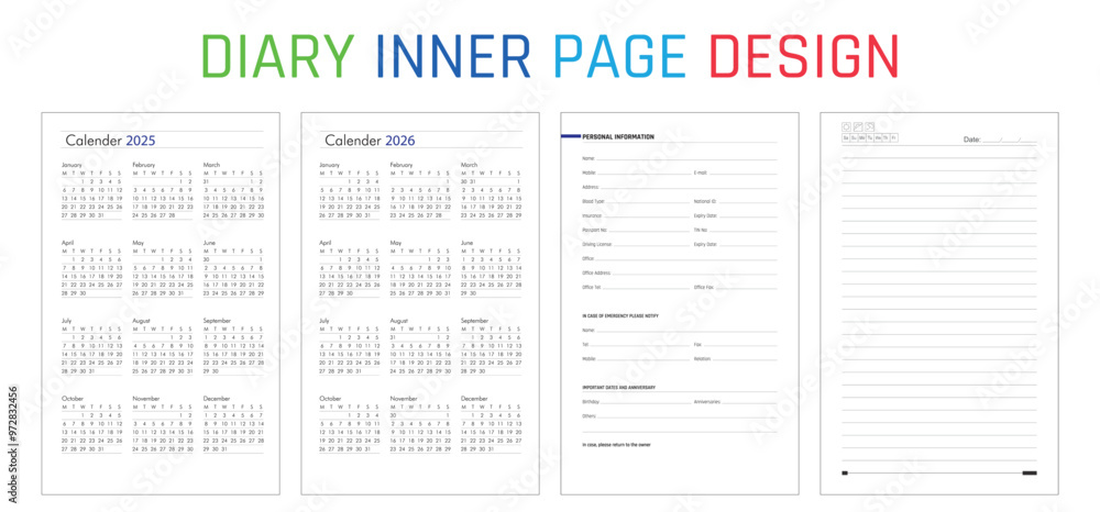 2025 calendar Diary Inner page design Calendar 2025, calendar 2026 week start Monday corporate design planner template