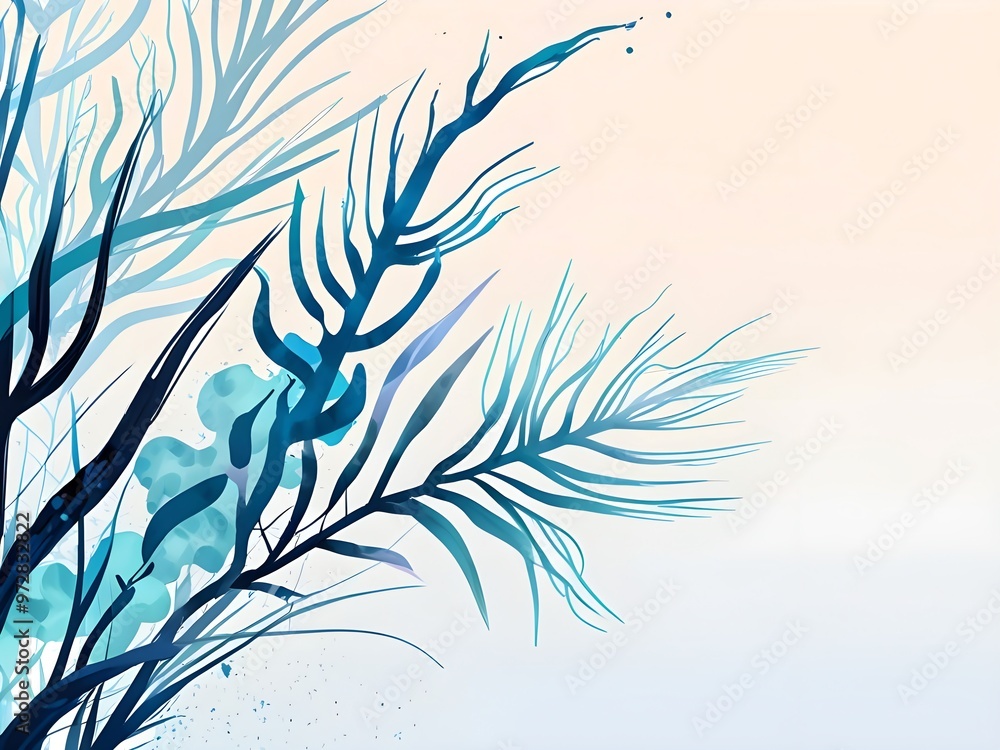 Blue and White Watercolor Abstract Branch Blue and White Watercolor Abstract Branch