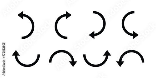 U turn arrow symbol icon set. Direction Icon Set. Go Straight This Way One Way Only U Turn Left and Right Black and White Arrow vector illustration.