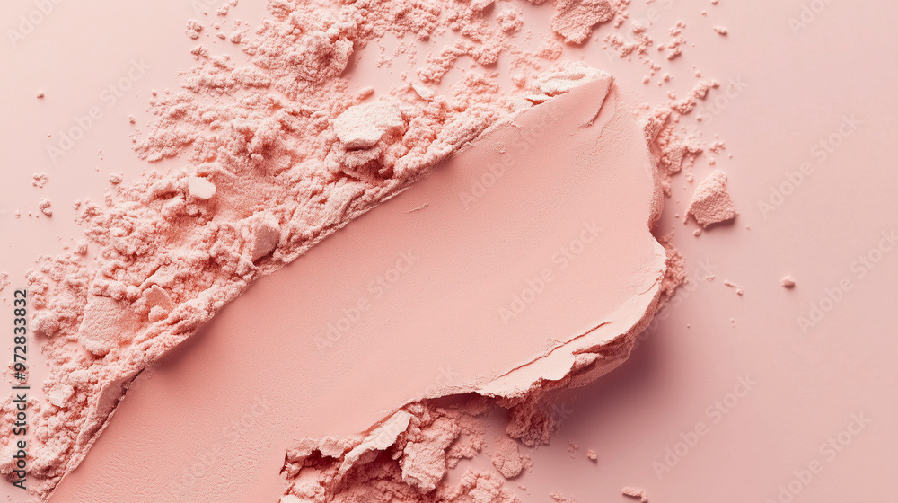 Minimalist beauty shot of scattering make up powder with soft beige and pink tones, modern skin care Minimalist beauty shot of scattering make up powder with soft beige and pink tones, modern skin care