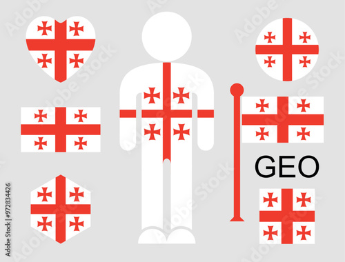 Georgian flag set. Isolated Georgian flag on white background