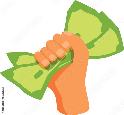 Hand is holding tightly a big wad of cash money, depicting concepts like wealth, savings, and financial success