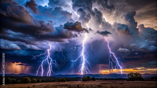 Dark and stormy nights with lightning and heavy rain photo