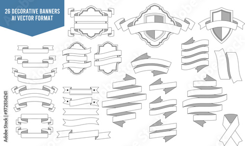 Collection of 26 Decorative Banners | AI Vector | Great for designs with a vintage feel!