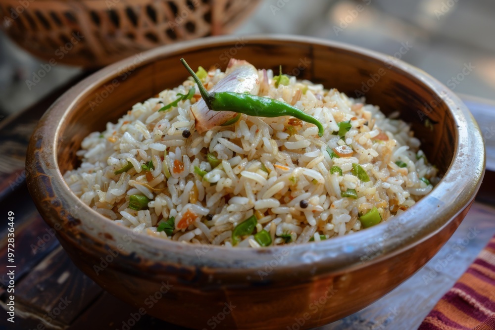 Panta Bhat: Fermented rice served with green chilies and onions Panta Bhat: Fermented rice served with green chilies and onions