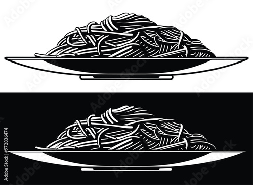 Silhouette Spaghetti Plate Pasta Side View